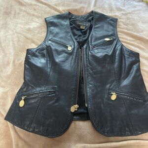 Classiques Entier Black Leather Vest with Gold Accents